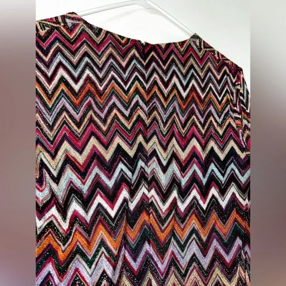 Missoni Zig Zag Lame Multicolor Raschel Midi Dress Long Sleeves sz 46 - Picture 9 of 11